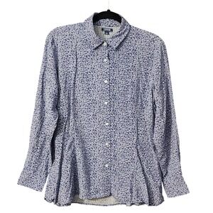 IZOD Women's Blue Paisley Rayon Long Sleeve Peplum Shirt, Large